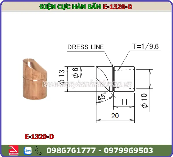 ĐIỆN CỰC HÀN BẤM 13x20 (Vát)
